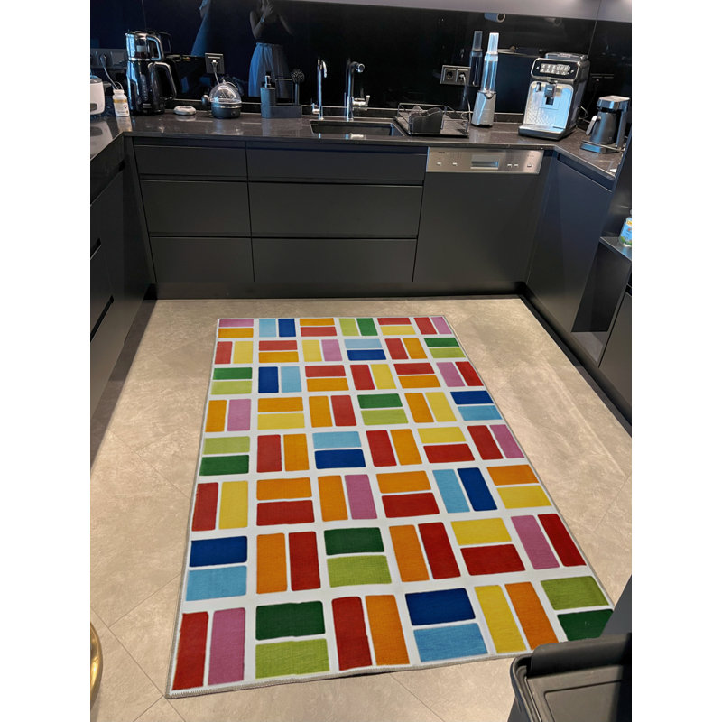 Tapis en polypropylène à motif géométrique Senobia, Tapis de couloir 2 pi 7 po x 6 pi 7 po