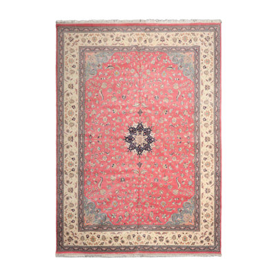 Tapis unique en laine noué à la main de couleur framboise / ivoire 9 pi x 13 pi Mishonda