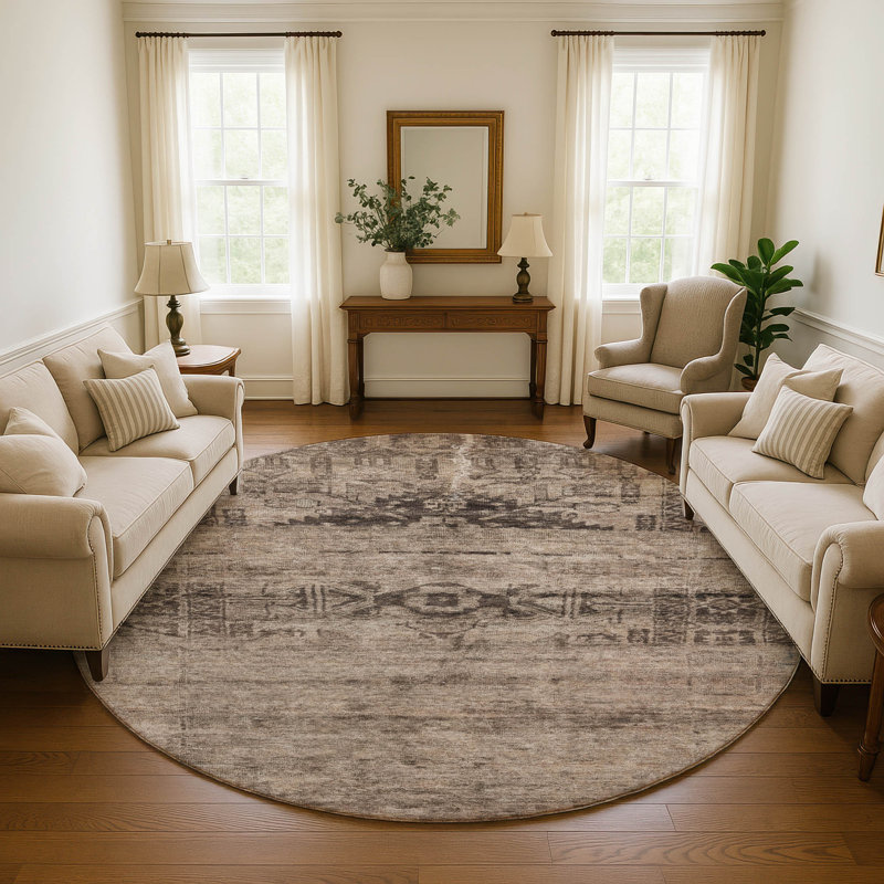 Premium Machine Washable Lampkins AMF1647 Global Rug, Round 8'