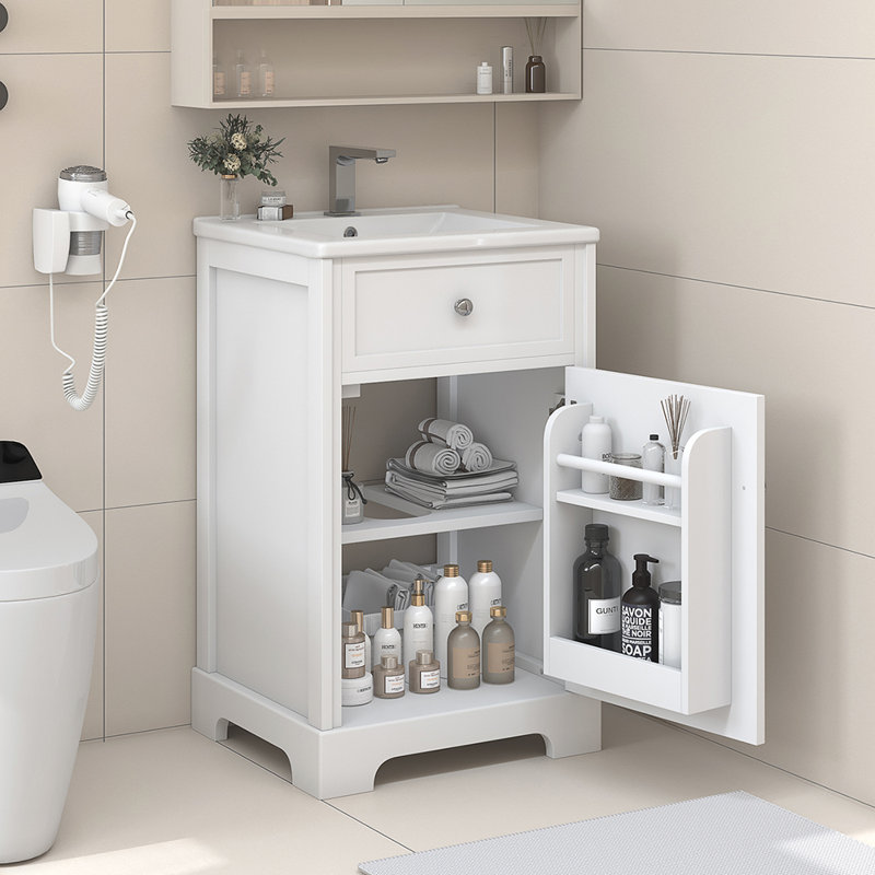 Armoire de salle de bain avec lavabo et porte à fermeture douce, Blanc