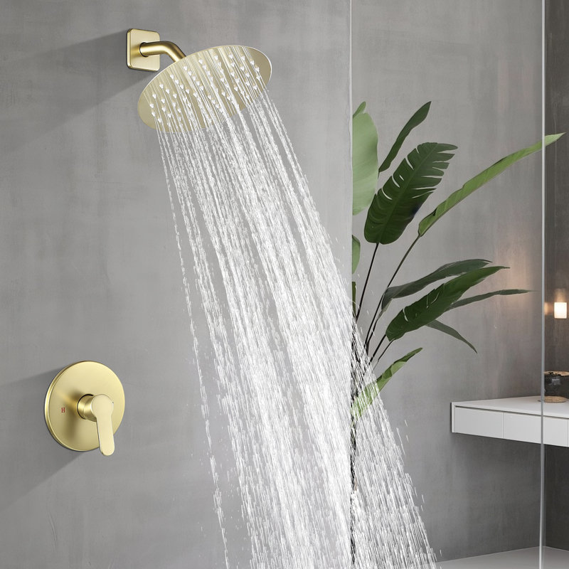 Modern Wall Mount Single Handle Shower Faucet, Brushed Gold