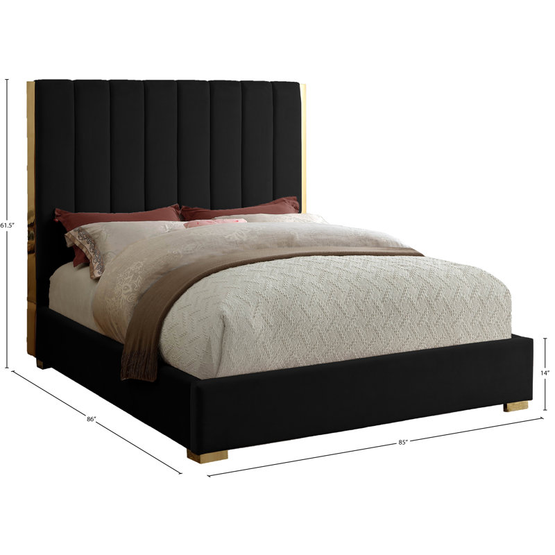 Aeliana Upholstered Panel Bed, Black Velvet, King