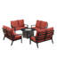 Ensemble de table de foyer en aluminium noir avec quatre causeuses profondes-1623489060