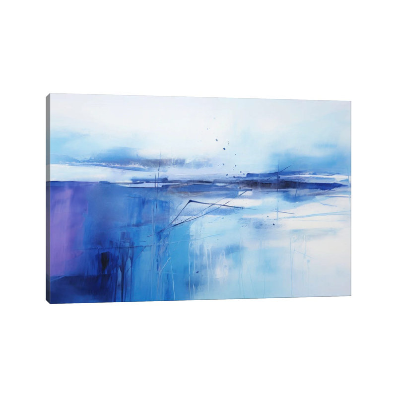 Abstraction bleue et mauve, Toile tendue, Pas de tapis, H 8 po x l 12 po x P 0,75 po