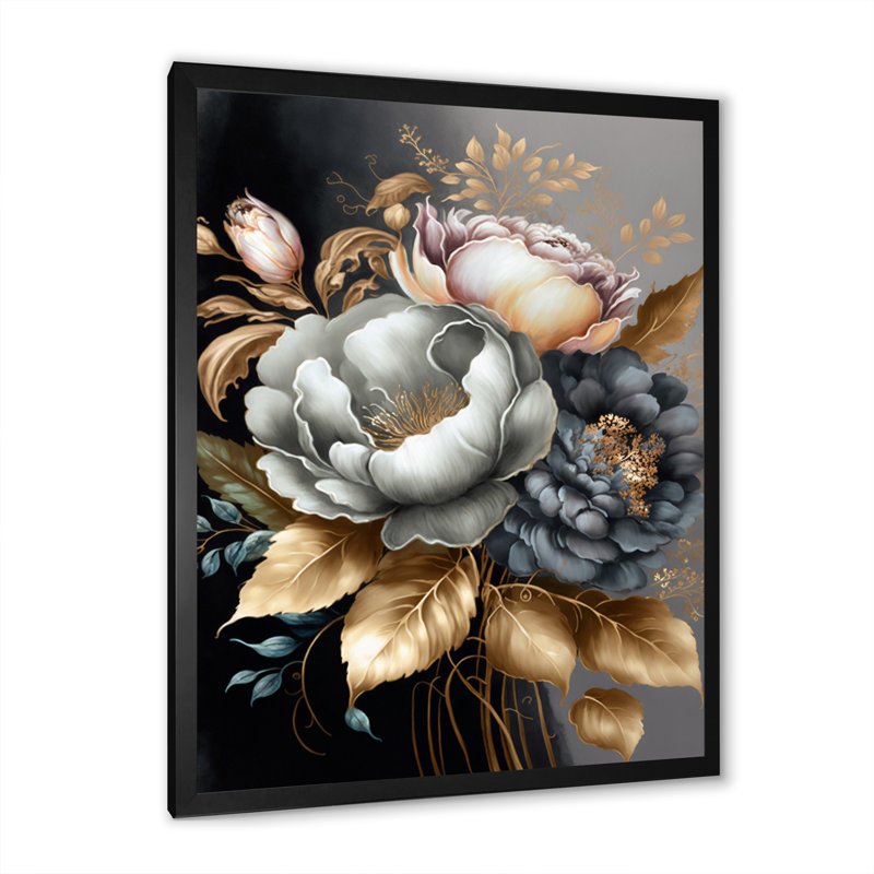 Bouquet de fleurs bleues V - Impression sur toile, Cadre photo noir, H 20 po x l 12 po x P 1 po