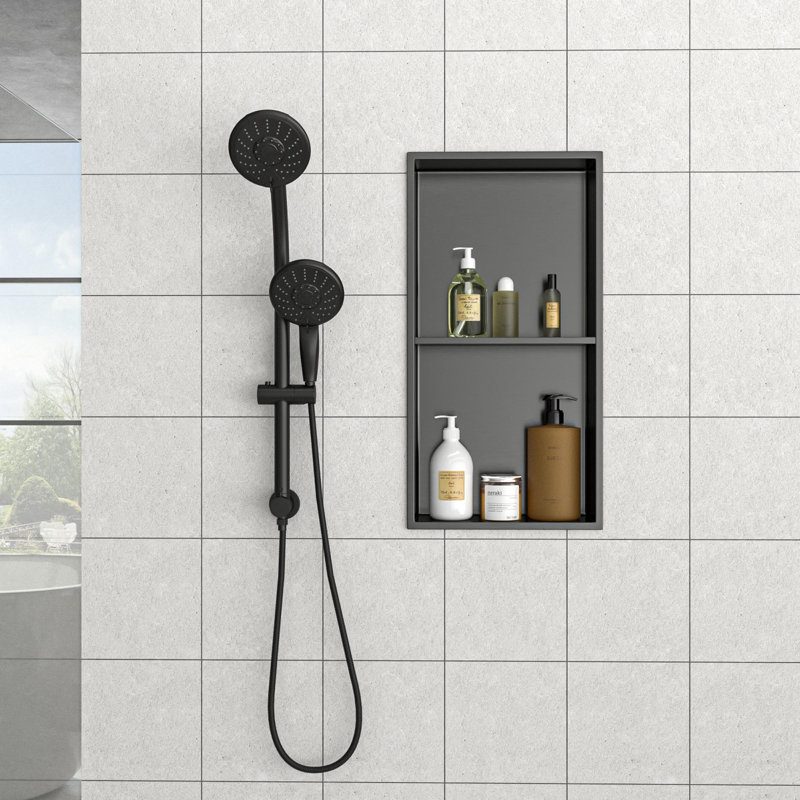13" x 25" Stainless Steel Shower Niche Double Shelf, Gunmetal Black