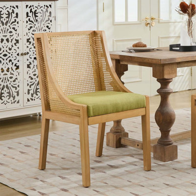 Chaises de salle à manger en rotin, structure en bois avec accoudoirs décoratifs, siège rembourré en lin, style rustique en bois pour divers décors
