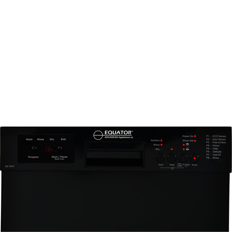 	 Equator18" Dishwasher 10 place Wine Rack 8 Wash Sensor Wash Sanitize Delay1/2Load 110V  E-Star ADA , Black