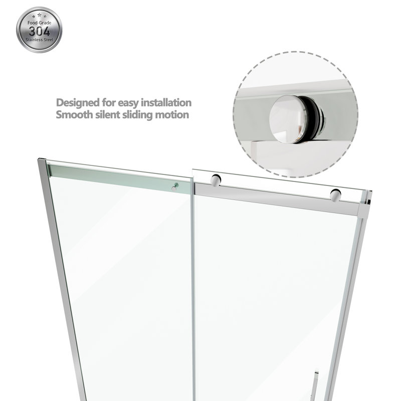 Sliding Shower Door - (56"-60") W X 60" H Single Sliding Frameless With Clear Tempered Glass,Stainless Steel Hardware Inclued.