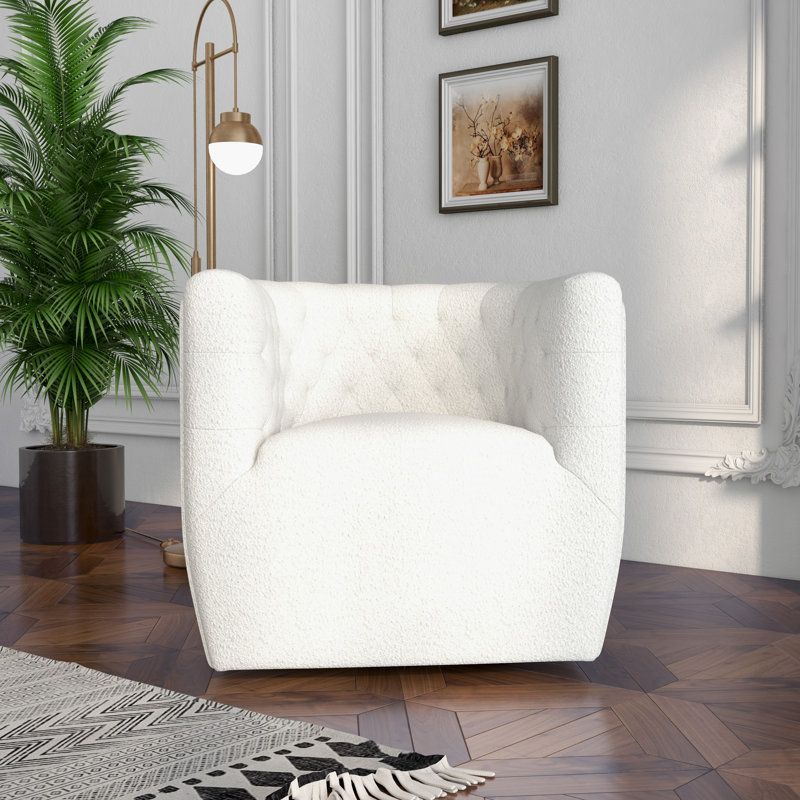 Brandon Contemporary Modern Swivel Living Room Accent Chair, Boucle Cream