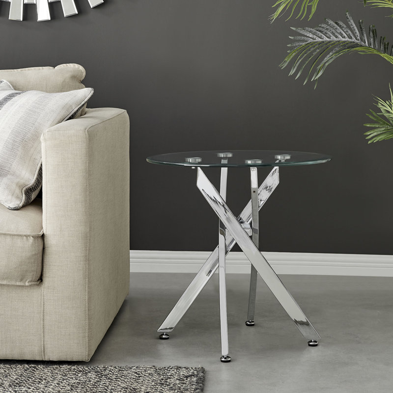 Rantoul Modern Contemporary Glass and Round Small Side Table - Sofa Side Table, Chrome