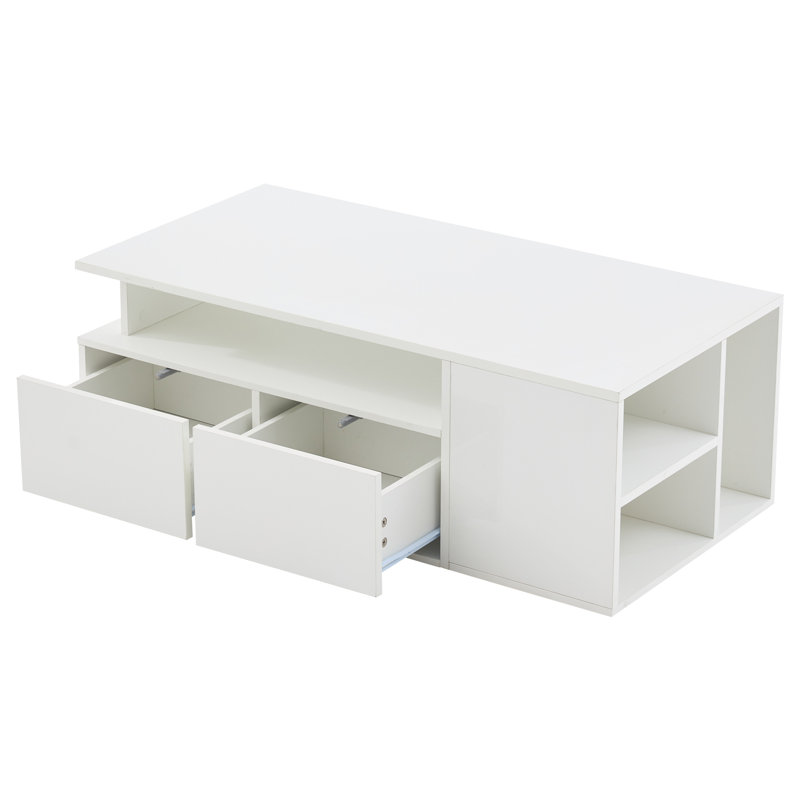 Brivon Modern LED Coffee Table With Ample Storage And Durable Particleboard Construction, Blanc
