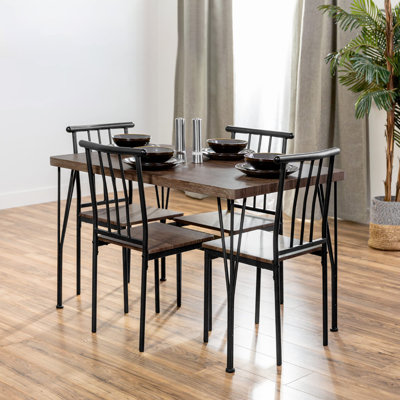5-Piece Metal and Wood Indoor Modern Rectangular Dining Table Furniture Set for Kitchen, Dining Room, Dinette, Breakfast Nook w/ 4 Chair
