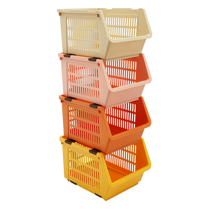 Bacs de rangement empilables rectangulaires 11 "4PCS, Orange / beige / rose / jaune
