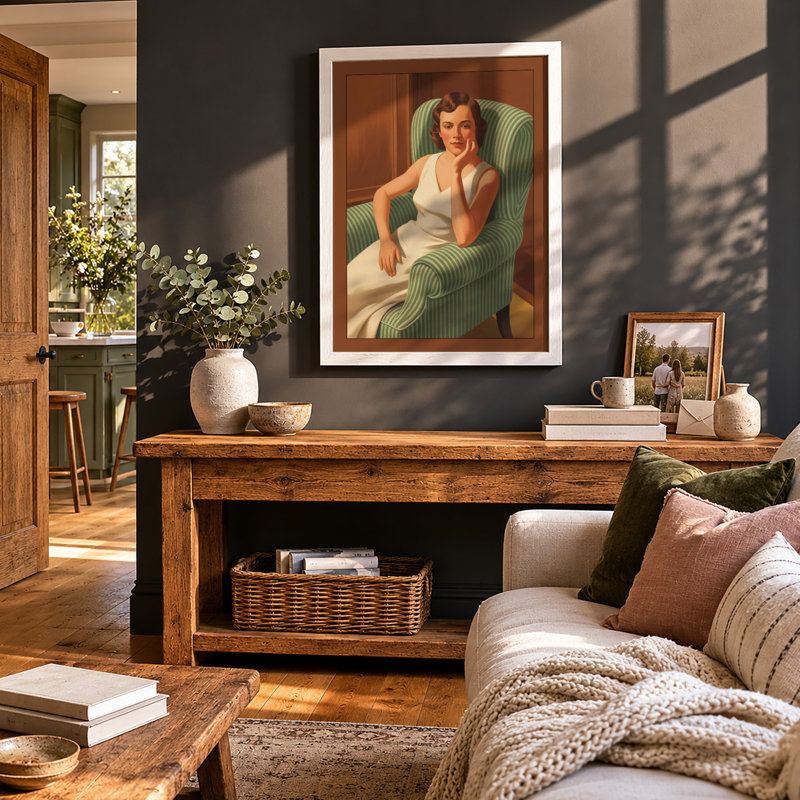 Woman in Repose Mid-Century - Framed Print, Walnut, A4 - 29.7 x 21.0 cm
