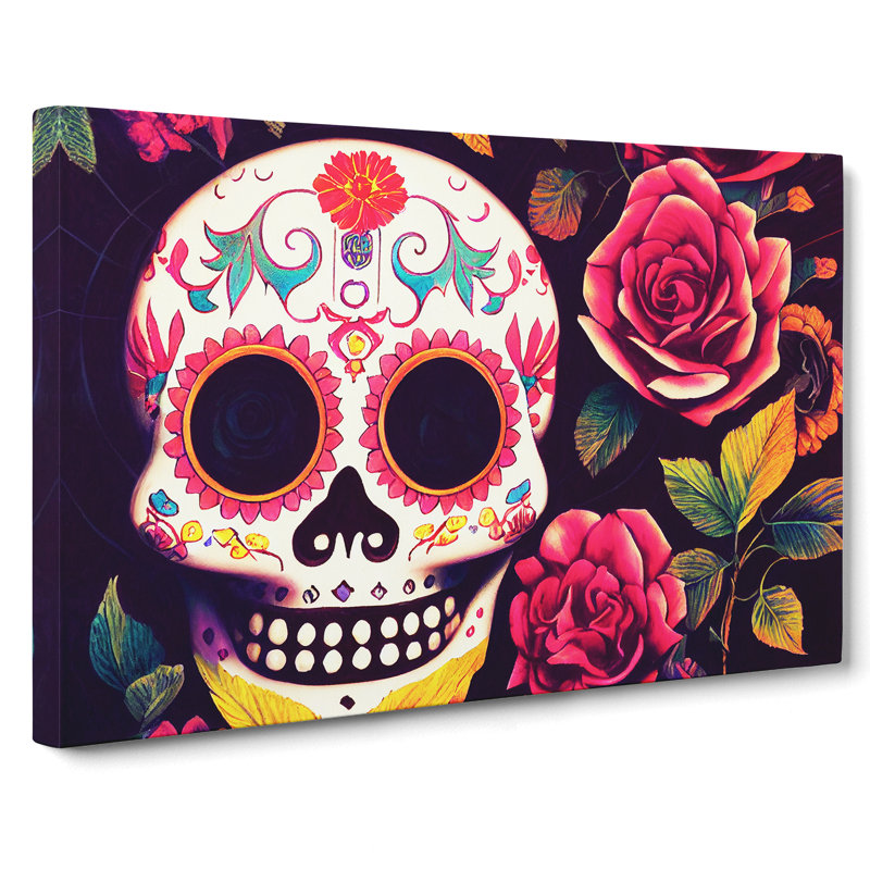 The Serene Floral Sugar Skull - Wrapped Canvas, 35cm H x 50cm W x 3cm D