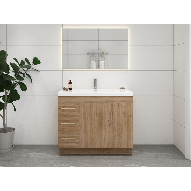 Ensemble de meuble-lavabo simple 42 po Carliss, Naturel / chêne, Or