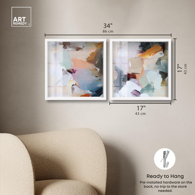 «Neutral Nirvana Set Shadowbox Print Neutral Wall Decor» par Art Remedy, cadre blanc, 16 x 16, H 17 po x l 17 po, White Frame