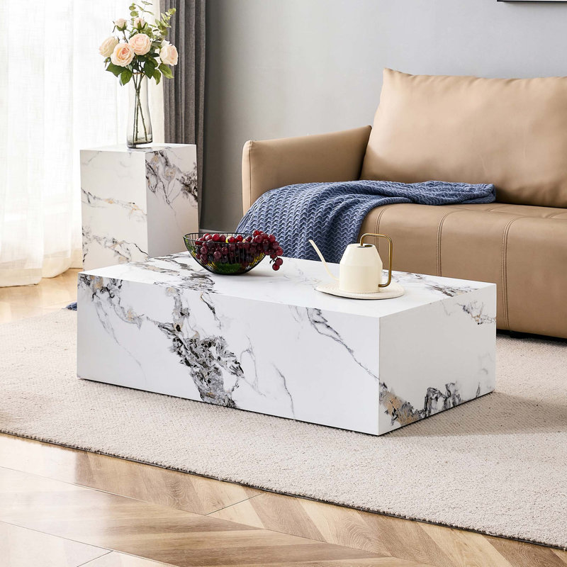 Table basse moderne en MDF avec motif en marbre, design élégant et durable pour votre espace de vie.