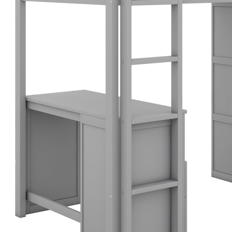 Lit mezzanine avec placards et bureau à 2 tiroirs avec armoire, Grey