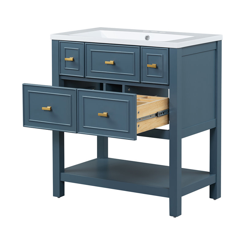 Ensemble de meuble-lavabo simple avec 5 tiroirs, Bleu