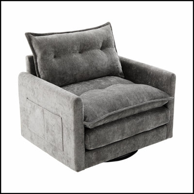 Fauteuil demi-tonneau pivotant - Mid-Century moderne, rembourrage épais, base en métal solide, canapé simple confortable, rotation à 360 °