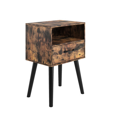 Table de chevet pour petits espaces: ambiance moderne, tiroir de rangement, tablette ouverte, côté d'apparence chêne gris Chambre et salon: Table de chevet avec bois