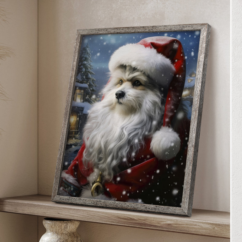 Santa Paws I, reproduction encadrée - bois massif, H 21 po x l 17 po