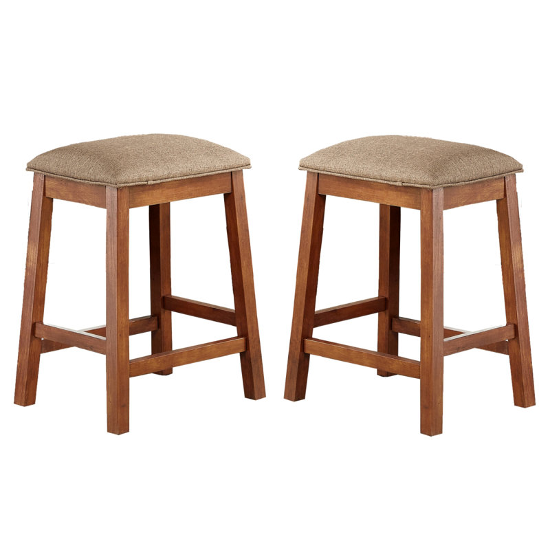 Kalaiyah Upholstered Counter Stool with Solid Wood Frame, Brown