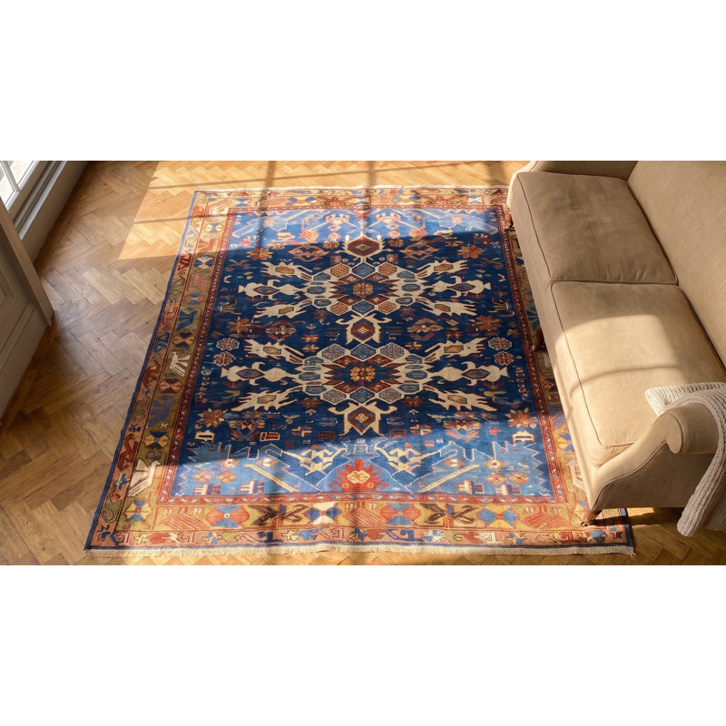 Tapis bleu antique en laine Bidjov