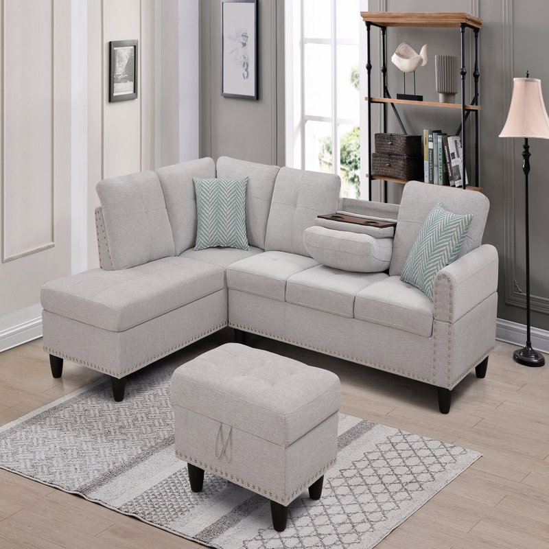 Canapé modulaire Basic, coussin décoratif - Canapé équipé, Lin gris