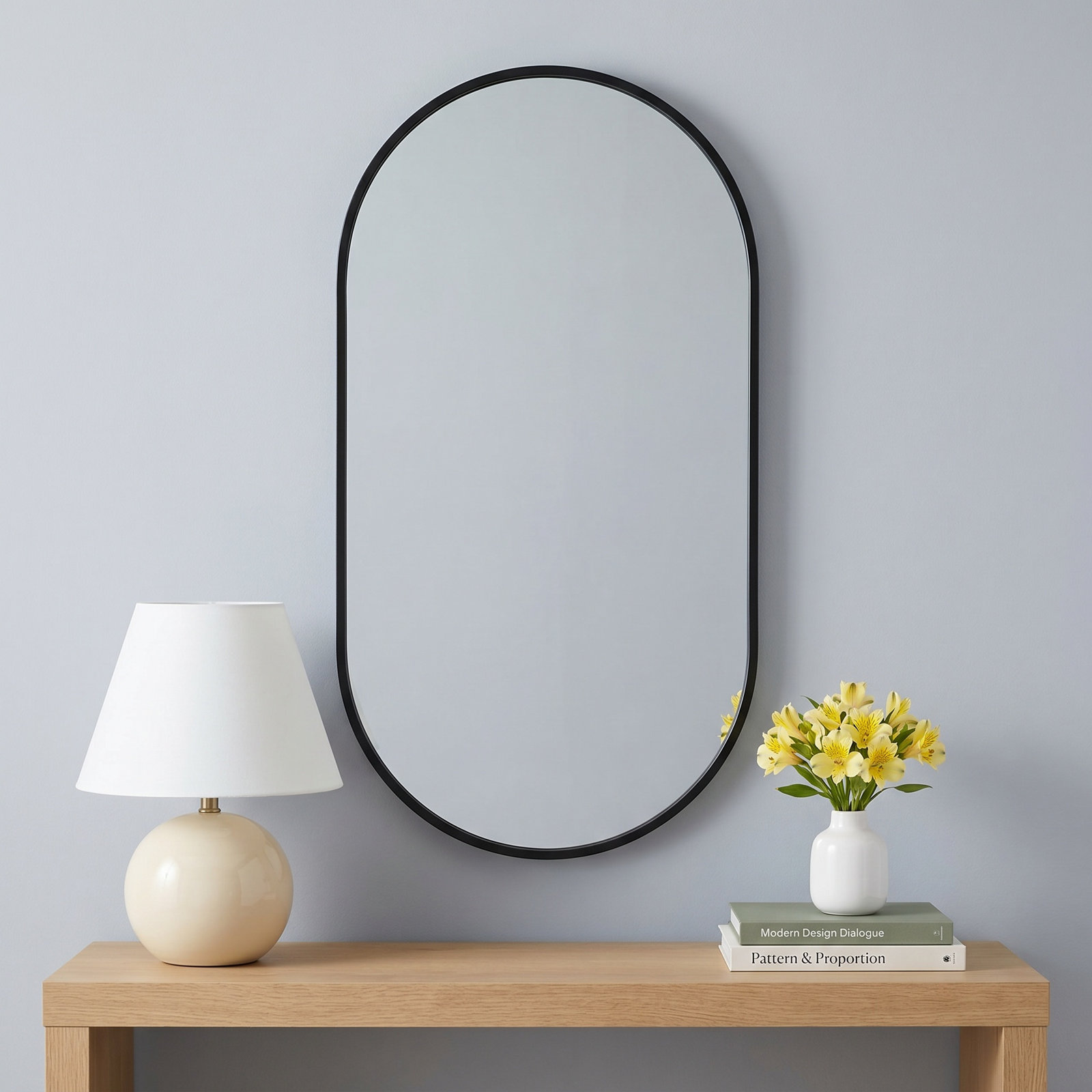 Sabine Metal Pill Wall Mirror, 36" x 20", Black