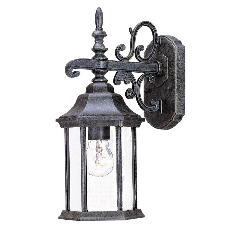Lanterne murale d'extérieur H 15 po Pruitt, Noir mat, Verre biseauté transparent
