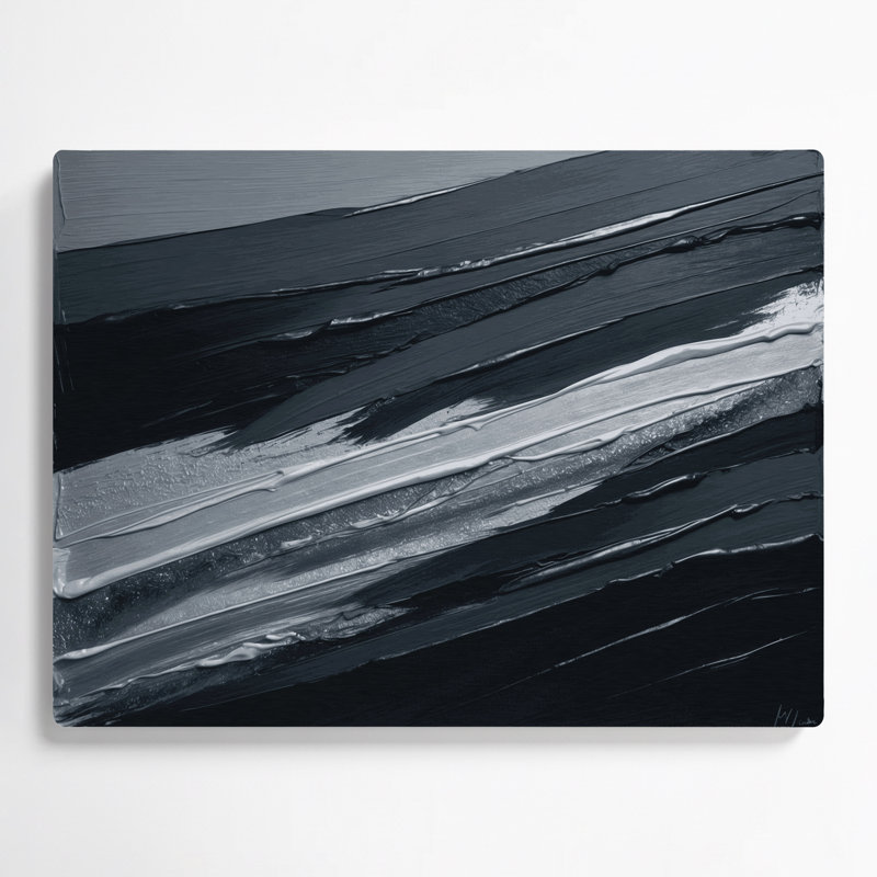 Art mural horizontal rayé gris foncé en métal gris argenté, H 16 po x l 20 po