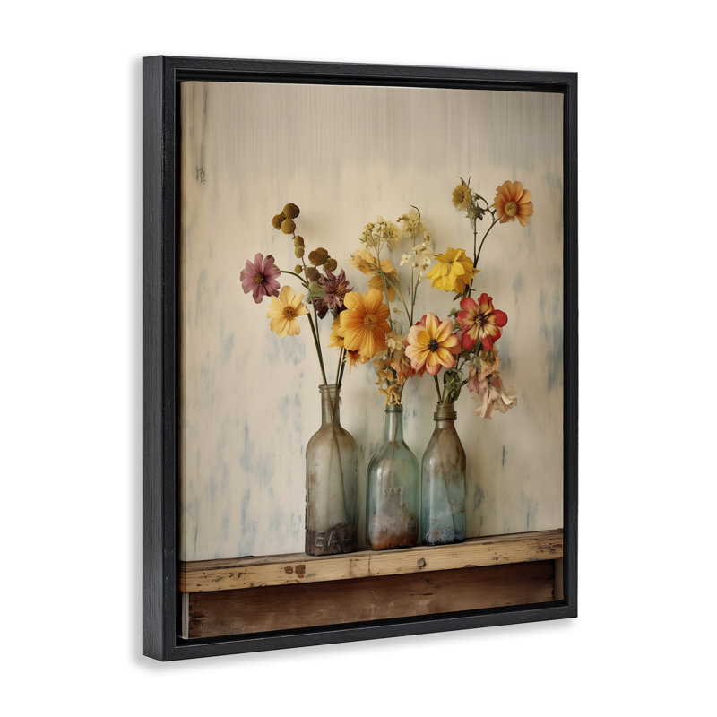 Tablette flottante Rustic Spring Flowers, design par Arlington Prints, H 21 po x l 17 po, Cadre flottant noir de jais