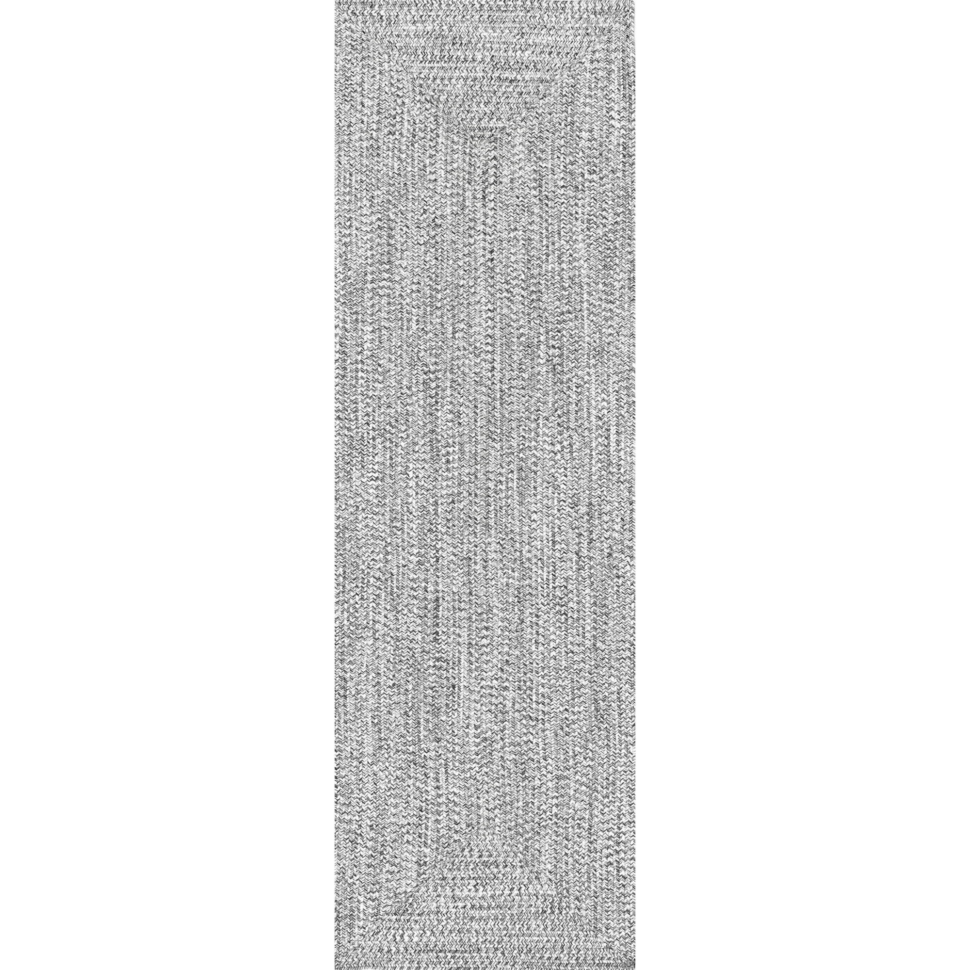 Edie Casual Braided Gray/White Indoor/Outdoor Rug, Runner 2'6" x 12', Gray Silver