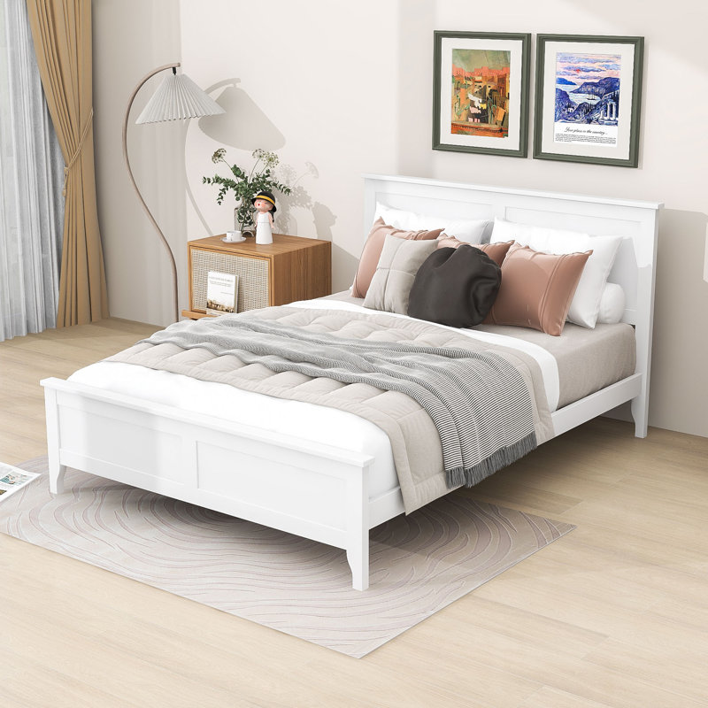 Zachai Wood Platform Bed Frame with Headboard, White, Full