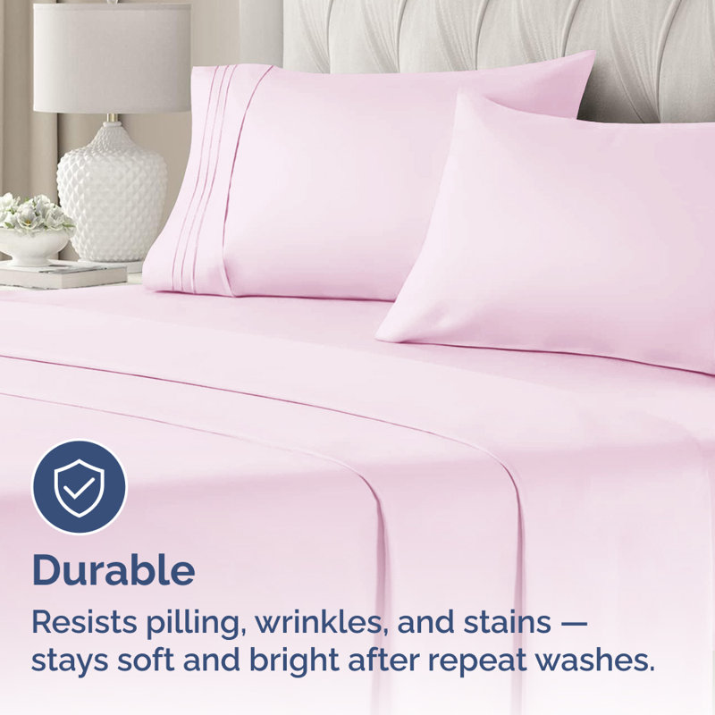 Microfiber Pillowcase Set of 2, Soft Double Brushed Pillow Covers, Breathable & Easy Care, Pink, King