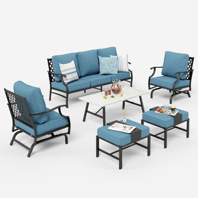 Tapasi 5-7 - Person Patio Conversation Set with Rocking Lounge Chairs & Optional Ottoman