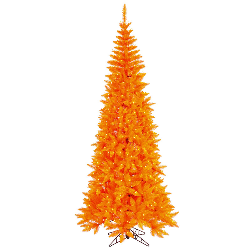 Sapin de Noël artificiel orange, H 6,5 pi x P 2,83 pi, Illuminée