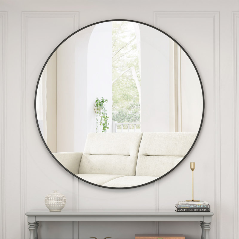 Miroir mural polyvalent à cadre métallique pour rehausser le décor de la pièce, 48 po x 48 po, Noir