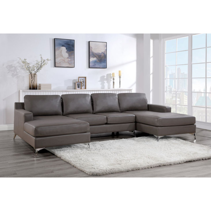 Candace Double Chaise Sectional, Bronze Fabric