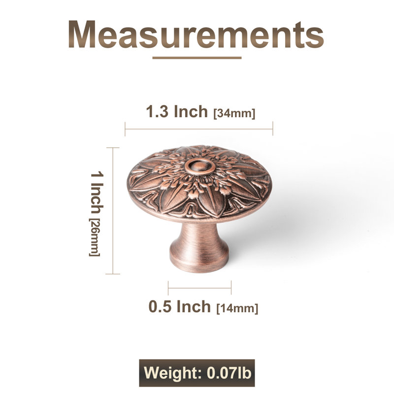 1 1/3" Medieval Retro Style Mushroom Knob, Antique Copper