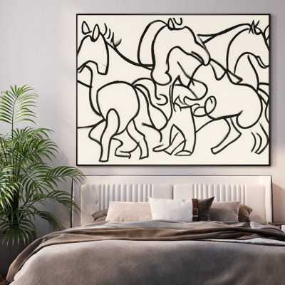 Troupeau de chevaux minimaliste - art mural encadré très grand (assemblage requis)