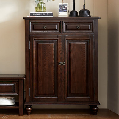 Black Walnut Color Solid Wood Shoe Storage Bench