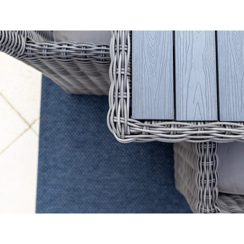 Malmo 6 - Person Wicker Patio Dining Set with Round Table , Cushions Included, Canvas Silver Grey Sunbrella® Canvas