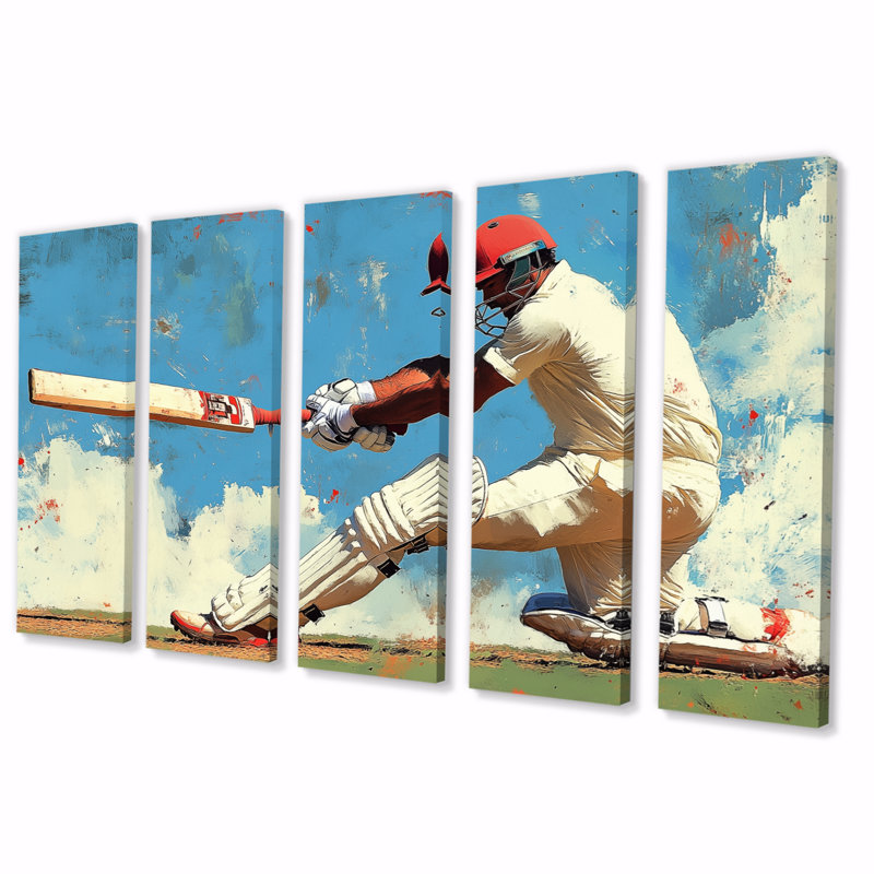 Blanc et bleu Sport Cricket Indian Cricket Sport - ensemble d'art mural Cricket Sport, H 32 po x l 80 po
