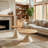 Round Coffee Table Set of 2 with Wood Top and White Double Cone Base, Modern MDF and Steel Side Tables
