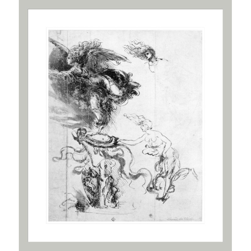 Silhouette d'un ange (plume et encre sur papier) par Leonardo Da Vinci, impression giclée encadrée, 20.71" H x 17.75" W