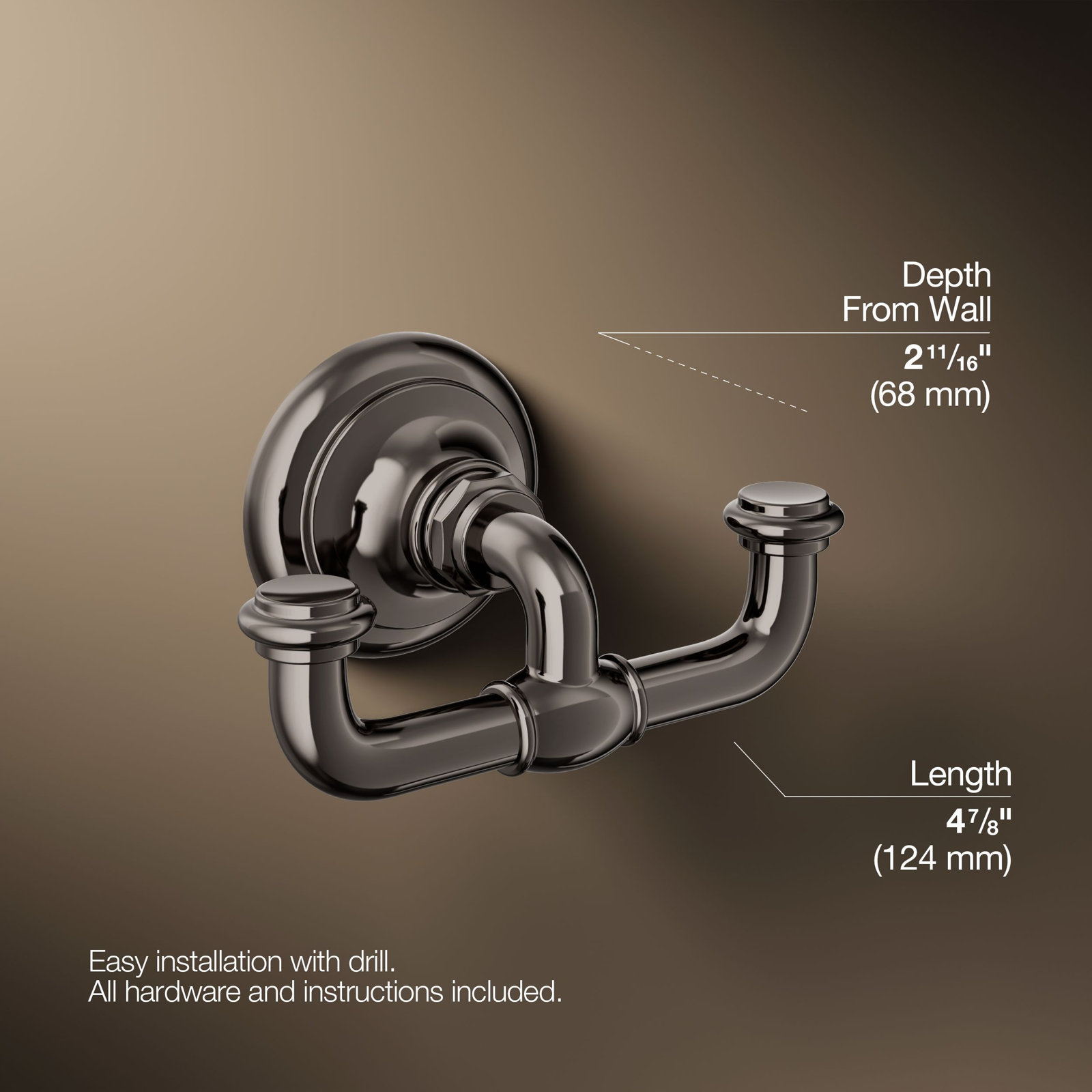 Artifacts Double Wall Mounted Robe Hook, Vibrant Titanium